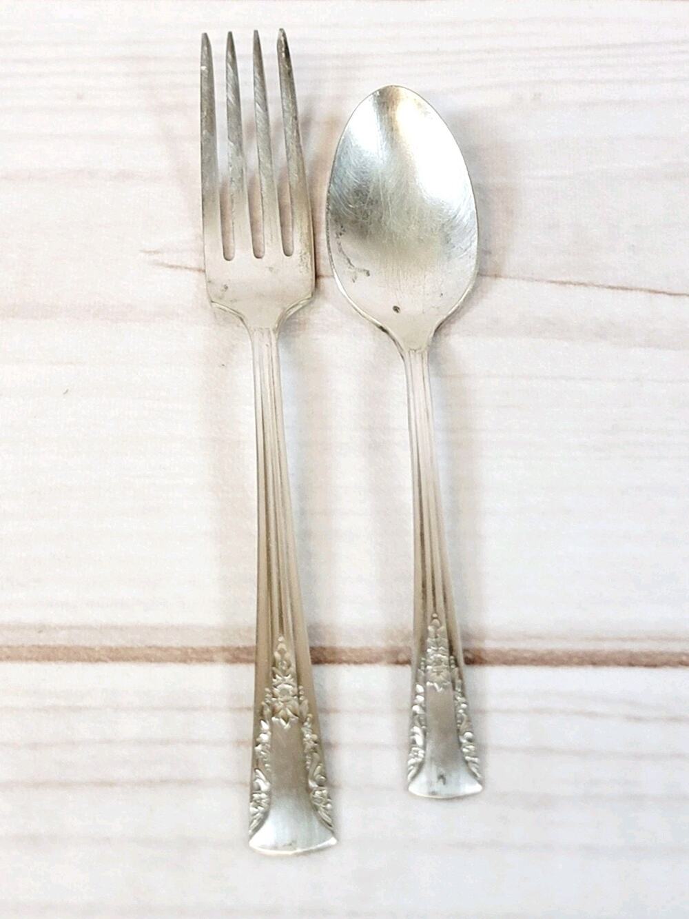 Vintage Camelia Silver Plate Flatware 1 Dinner Fork And Spoon